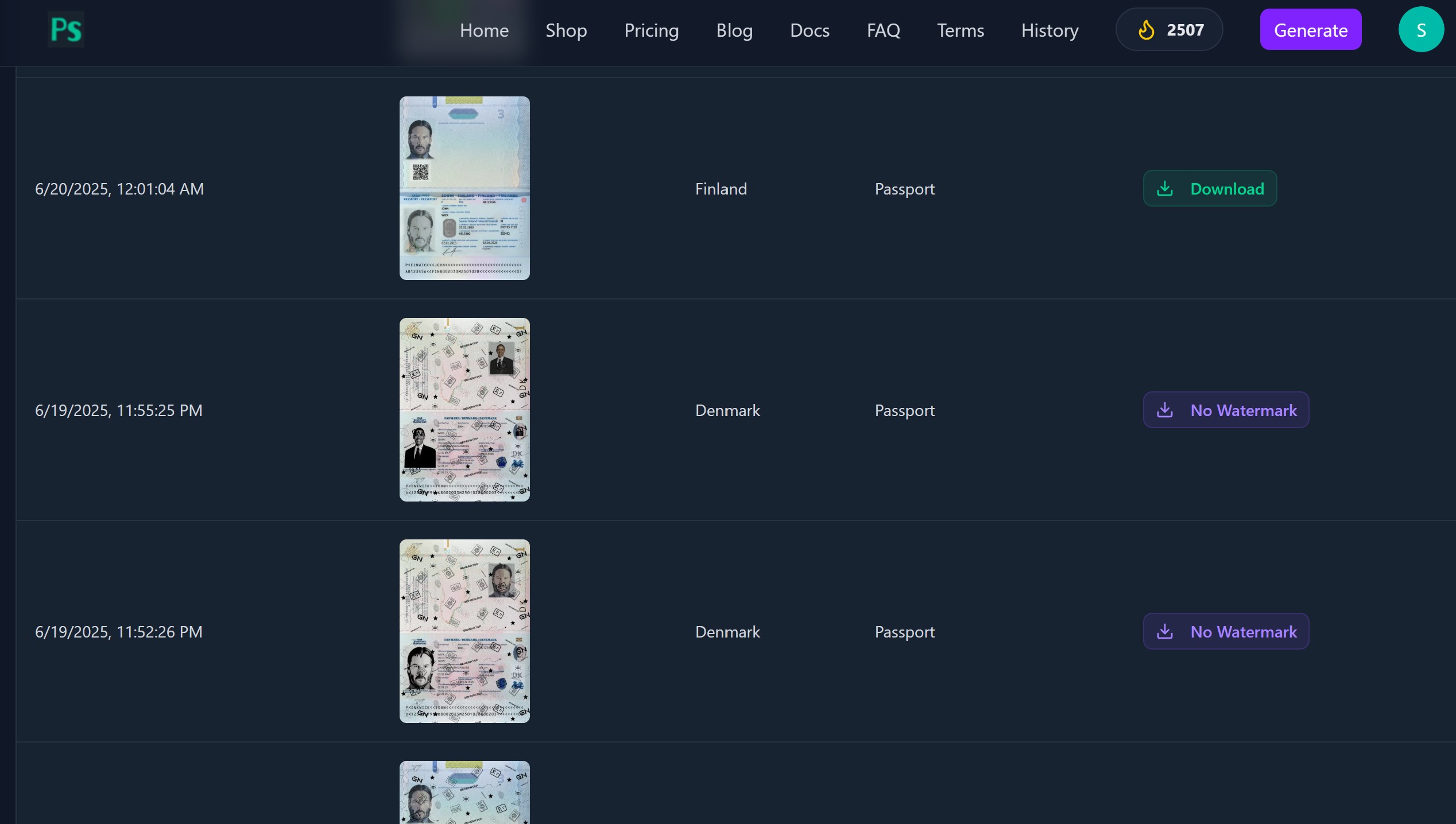 Onlyfake Website Interface - AI ID Generator